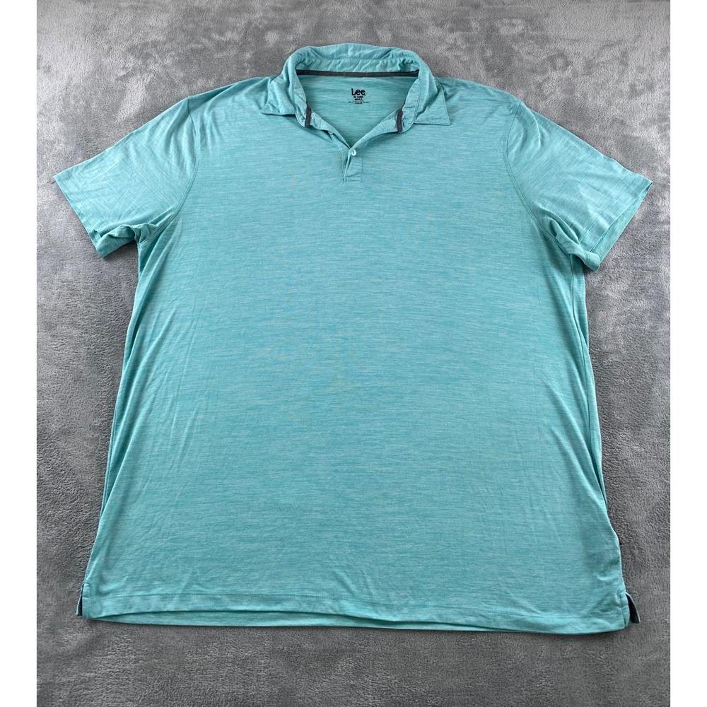 Lee Mens XXL Regular Fit Turquoise Heather Short Sleeve Polo Shirt Stretch‎ Knit